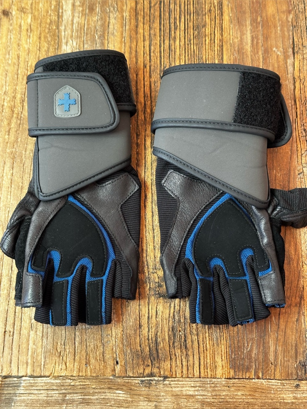 Harbinger Women's Half-Finger Fitness Gloves with Wrist Wraps - Black & Blue